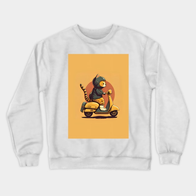 cat riding a scooter Crewneck Sweatshirt by artoriaa